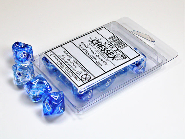 Nebula Dark Blue/white Set of Ten d10s