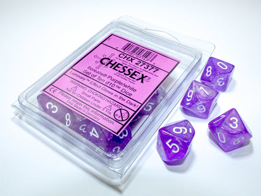 Borealis Purple/white Luminary Set of Ten d10s