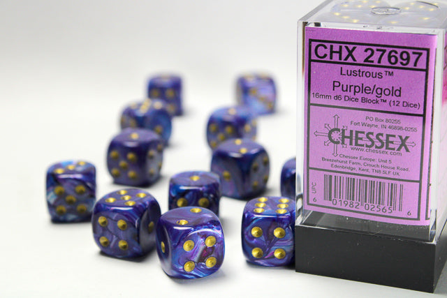 Chessex: Lustrous Purple/Gold 16mm D6 Dice Block (12 dice)