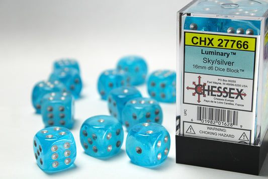 Chessex: Luminary Sky/silver 16mm d6 Dice Block (12 dice)