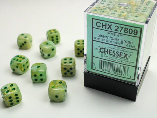 Chessex: Marble Green/Dark Green 12mm D6 Block (36 dice)