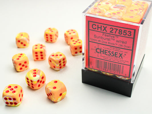 Chessex: Festive Sunburst/ Red 12mm Dice Block (36 dice)