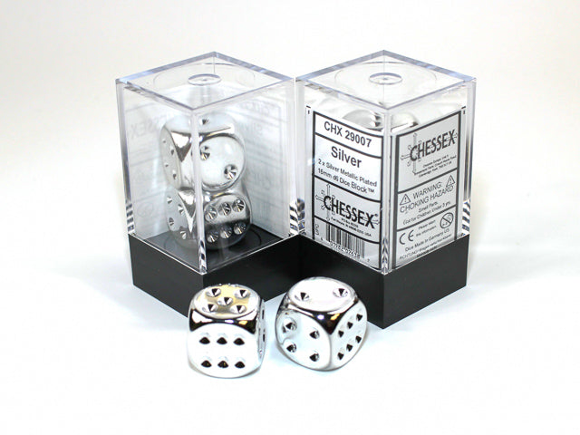 Chessex: Silver Metallic D6 Dice (Pair)