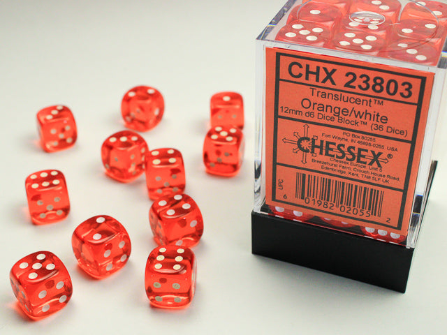 Chessex: Translucent 12mm D6 Orange/White Dice Block (36 dice)