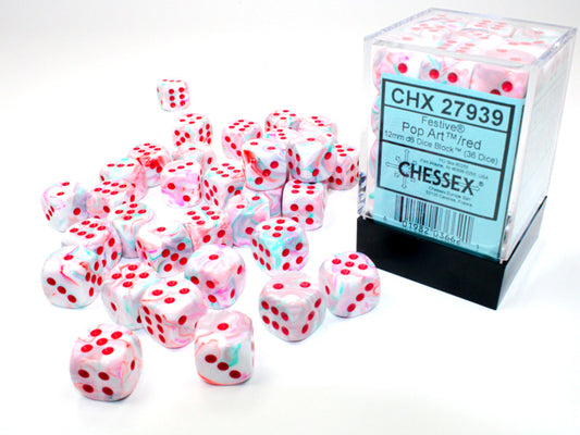 Chessex: Festive Pop Art/red 12mm d6 Dice Block (36 dice)