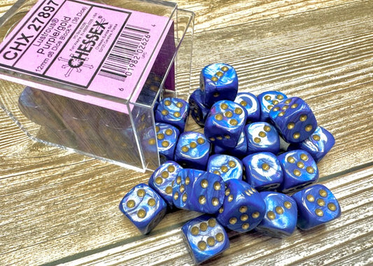 Chessex: Lustrous Purple/Gold 12mm D6 Dice Block (36 dice)