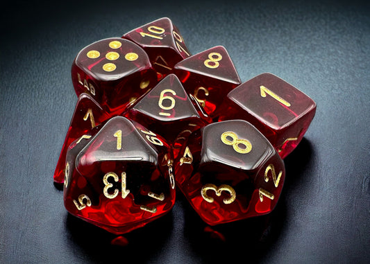 Translucent Polyhedral Crimson/gold 7-Die Set Lab Tube