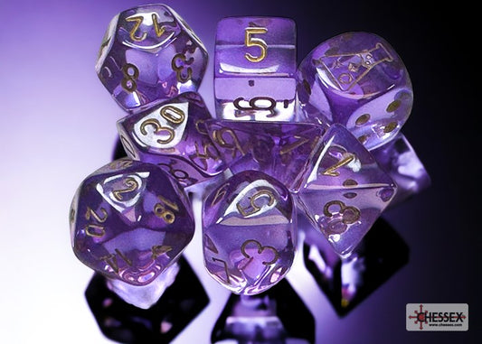 Translucent Polyhedral Lavender/gold 7-Die Set Lab Tube