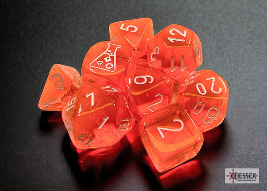 Translucent Polyhedral Neon Orange/white 7-Die Set Lab Tube