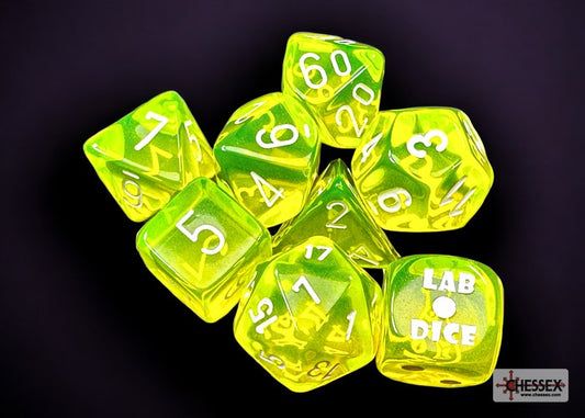 Translucent Polyhedral Neon Yellow/white 7-Die Set Lab Tube