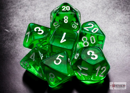 Translucent Mini-Polyhedral Green/white 7-Die Set