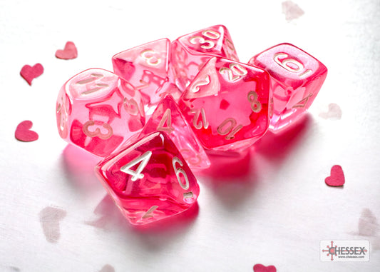 Translucent Mini-Polyhedral Pink/white 7-Die Set