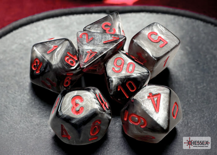 Chessex: Velvet® Mini-Polyhedral Black/red 7-Die Set