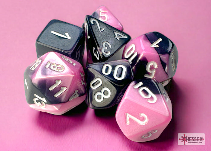 Gemini® Mini-Polyhedral Black-Pink/white 7-Die Set