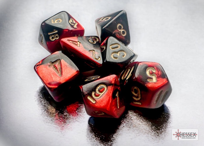 Gemini® Mini-Polyhedral Black-Red/gold 7-Die Set