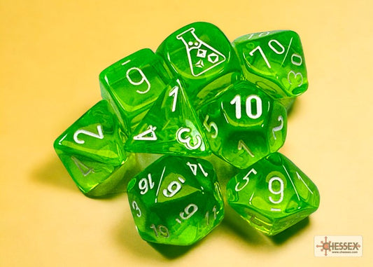 Translucent Polyhedral Rad Green/white 7-Die Set Lab Tube