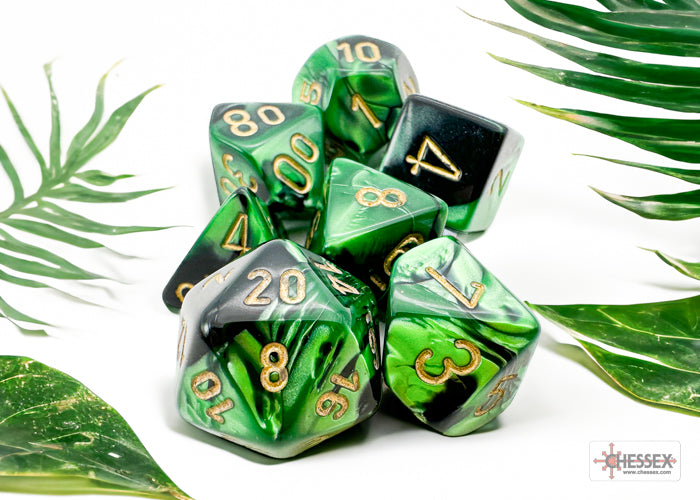 Chessex: Gemini Black-Green/Gold 7-Die Set