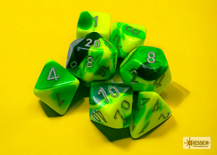 Chessex: Gemini Green-Yellow w/ Silver 7-Die Set