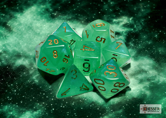 Chessex: Borealis Polyhedral Light Green/gold Luminary 7-Die Set