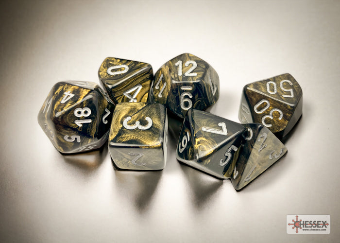 Chessex: Leaf Black-Gold/Silver 7-Die Set