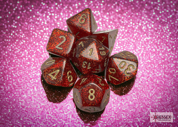 Chessex: Glitter Ruby w/ Gold 7-Die Set