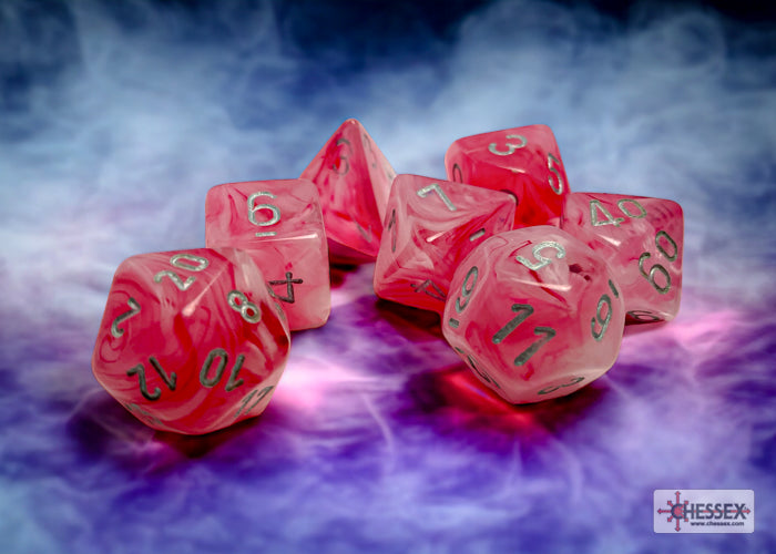 Chessex: Ghostly Glow Pink w/ Silver 7-Die Set