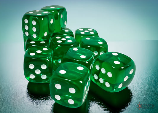 Chessex: Translucent 16mm D6 Green/White Dice Block (12 dice)