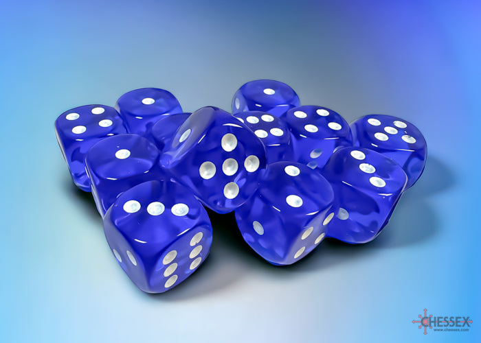 Chessex: Translucent 16mm D6 Blue/White Dice Block (12 dice)