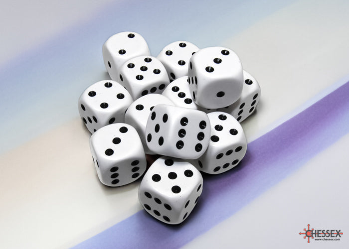 Chessex: Opaque 16mm D6 White Dice Block (12 dice)