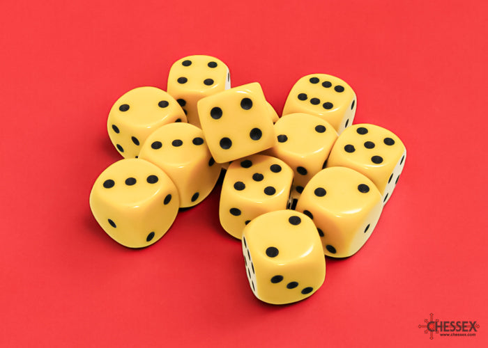 Chessex: Opaque 16mm D6 Yellow/Black Dice Block (12 dice)