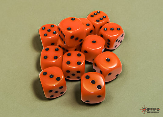 Chessex: Opaque 16mm D6 Orange/Black Dice Block (12 dice)