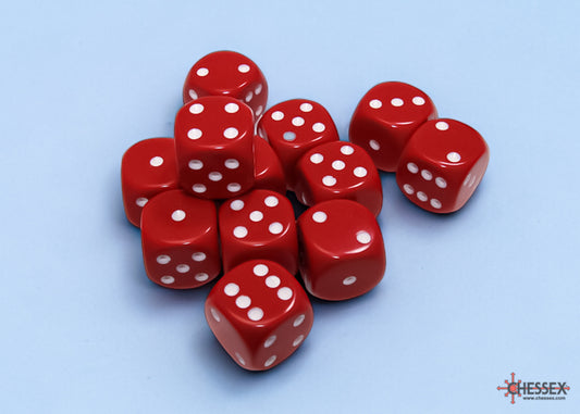Chessex: Opaque 16mm D6 Red/White Dice Block (12 dice)