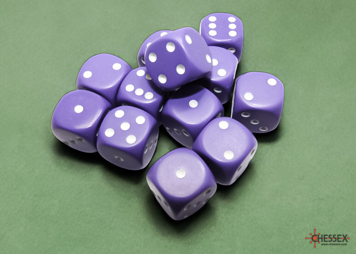 Chessex: Opaque 16mm D6 Purple/White Dice Block (12 dice)