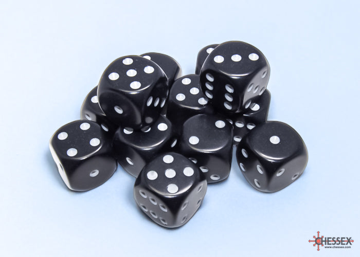 Chessex: Opaque 16mm D6 Black Dice Block (12 dice)