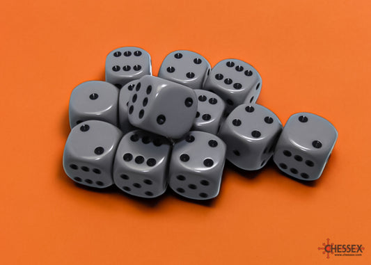 Chessex: Opaque 16mm D6 Dark Grey/Black Dice Block (12 dice)