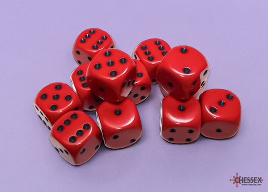 Chessex: Opaque 16mm D6 Red/Black Dice Block (12 dice)