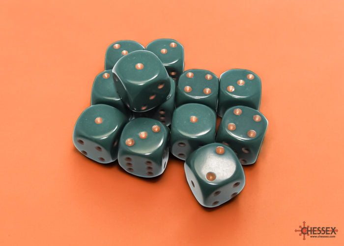 Chessex: Opaque 16mm D6 Dusty Green/Copper Dice Block (12 dice)