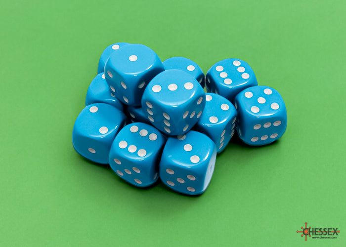 Chessex: Opaque 16mm D6 Light Blue/White Dice Dice Block (12 dice)