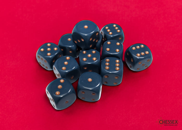 Chessex: Opaque 16mm D6 Dusty Blue/Copper Dice Block (12 dice)