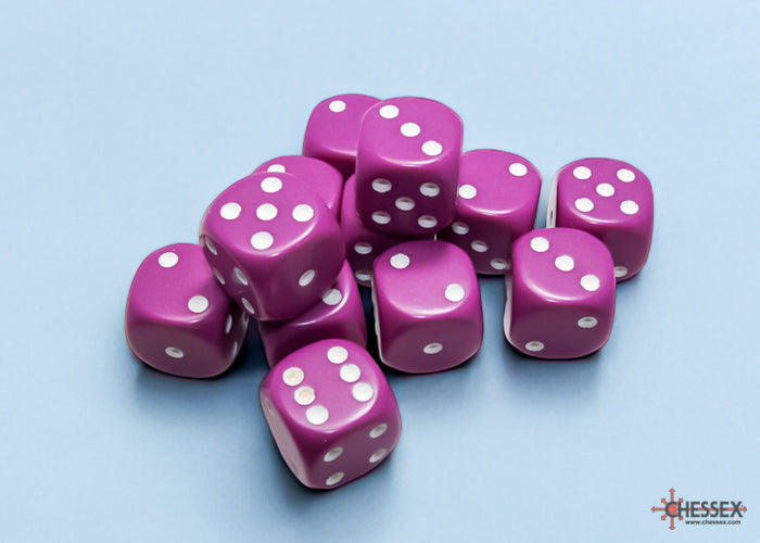 Chessex: Opaque 16mm D6 Lt Purple/White Dice Block (12 dice)