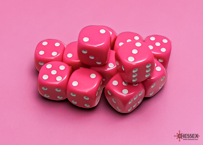 Chessex: Opaque 16mm D6 Pink/white Dice Block (12 dice)