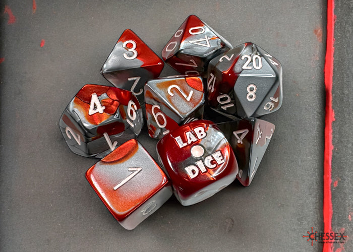 Chessex: Gemini Red-Steel/white Polyhedral 7-Dice Set