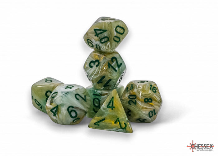 Marble Mega-hedral Green/dark green 7-Die Set