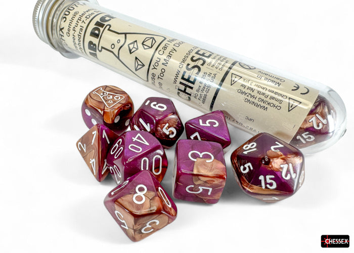Gemini Copper-Purple/white Polyhedral 7-Dice Set (with bonus die)