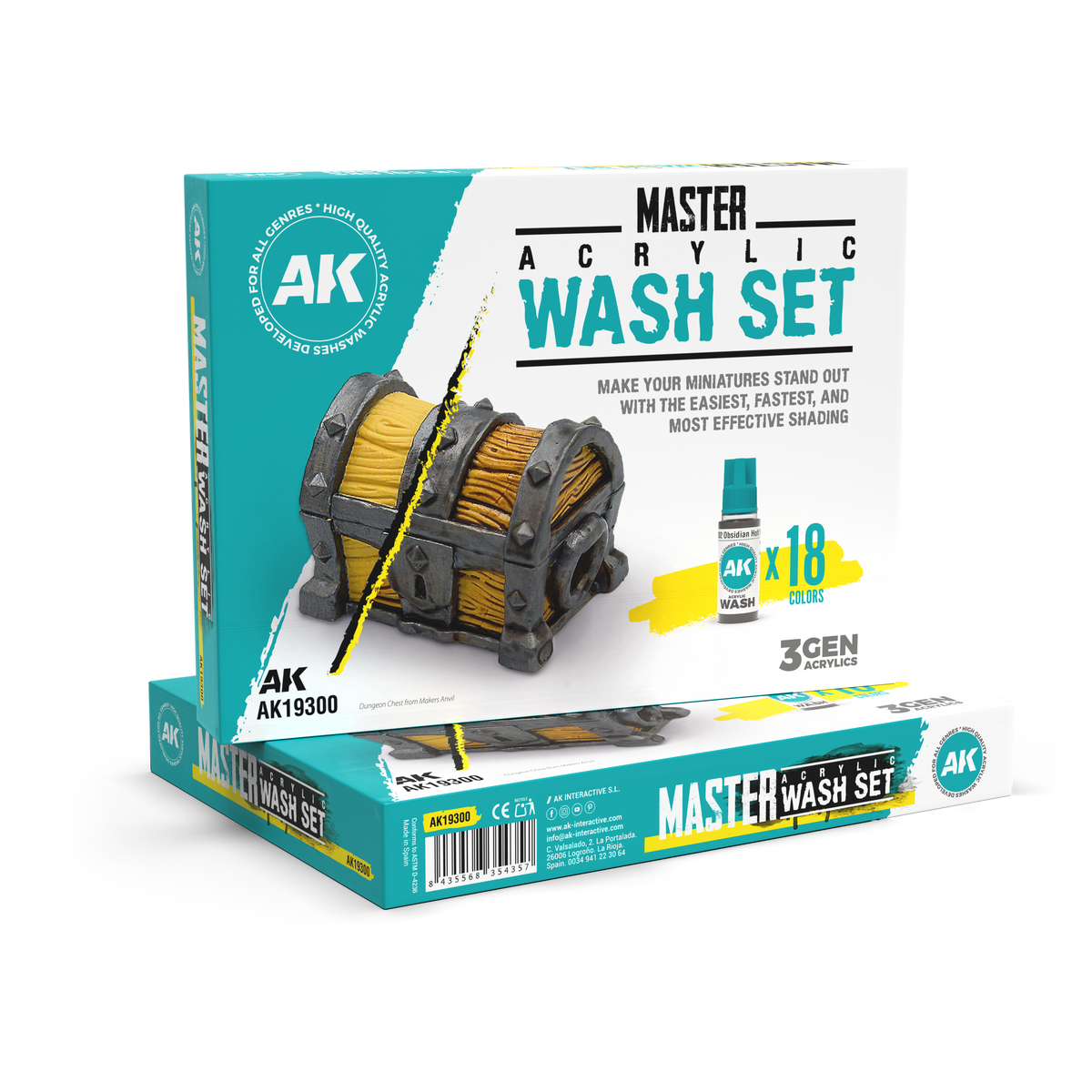 AK Interactive Master Acrylic Wash Set – Full Range (18 Colors)