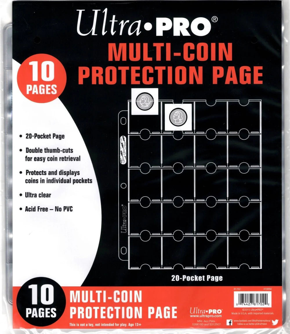 Ultra Pro Multi-Coin Protection Page: 20 Pockets (10 Count)