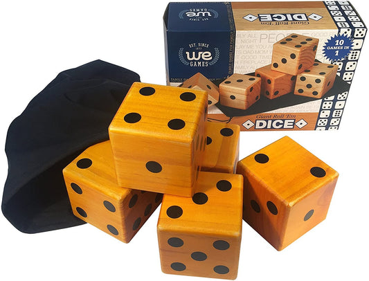 WE Games Giant Roll 'em Dice - Set of 5 Wooden Lawn Dice
