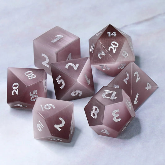 Cat's Eye Purple 7-Set Gem stone poly Dice