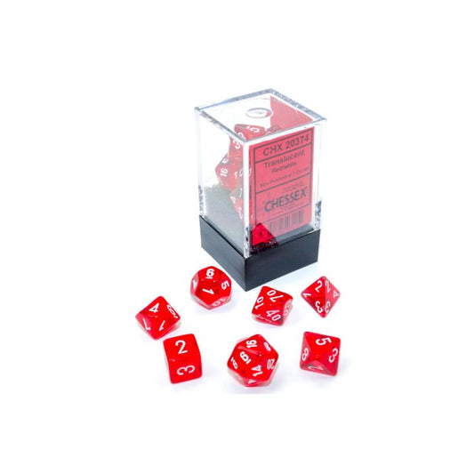 Translucent Mini Polyhedral 7 Die Set Red/White