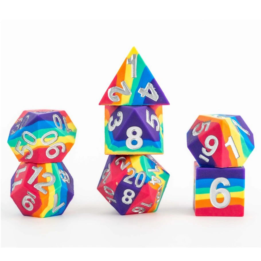 Sharp Edge Silicone Poly Dice Set: Rubber Rainbow